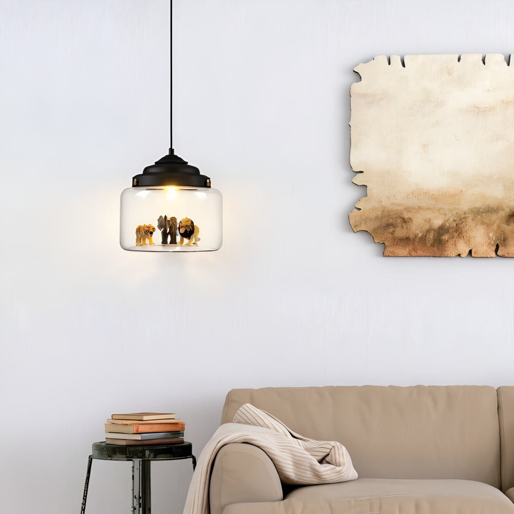 LumiZoo Lampa | LED-hänglampa av glas med tecknad djurmotiv, nordisk stil