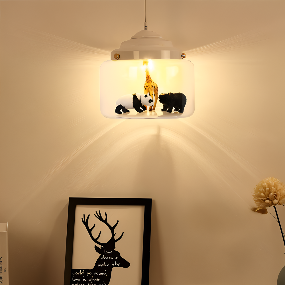 LumiZoo Lampa | LED-hänglampa av glas med tecknad djurmotiv, nordisk stil