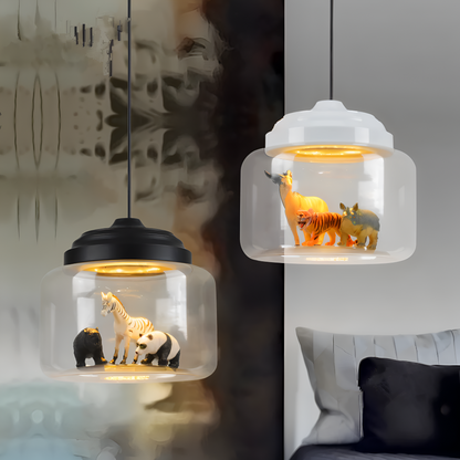 LumiZoo Lampa | LED-hänglampa av glas med tecknad djurmotiv, nordisk stil