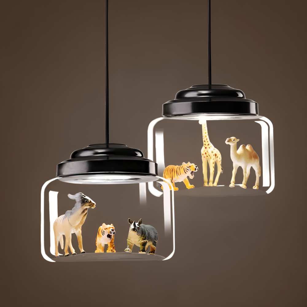 LumiZoo Lampa | LED-hänglampa av glas med tecknad djurmotiv, nordisk stil