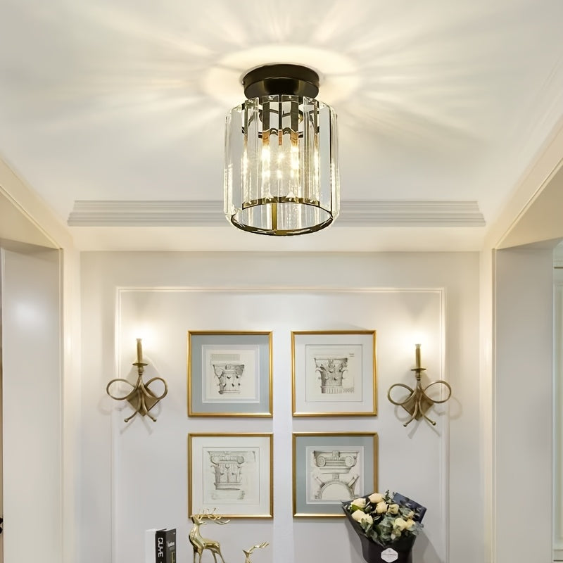 CrystalLuxe - Modern E27 LED Taklampa, Svart Guld med Kristallglas