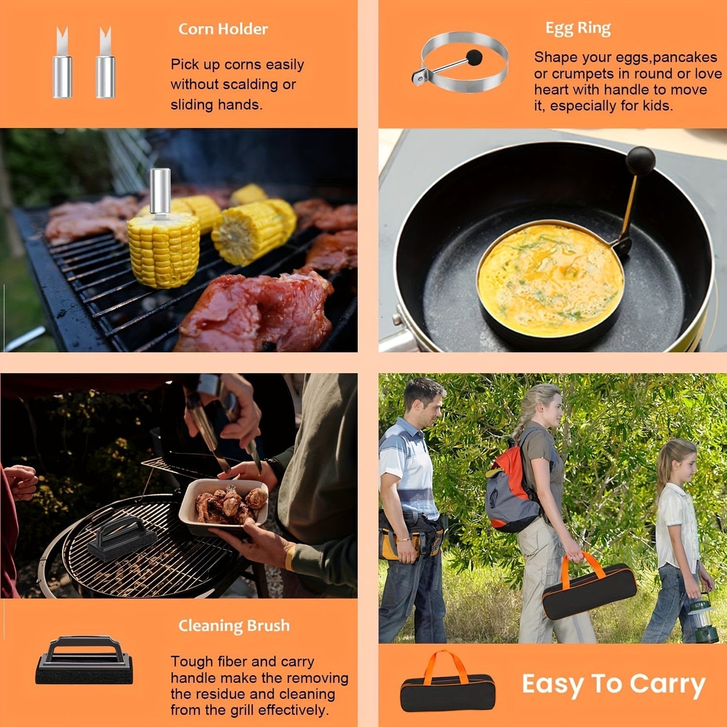 Carvallo BBQ Grillset 20-delat | Komplett tillbehörsset | Rostfritt stål | För inomhus & utomhus