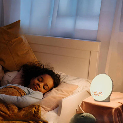Lyxig väckarklocka lampa med soluppgångssimulering och lugnande stämningsbelysning
