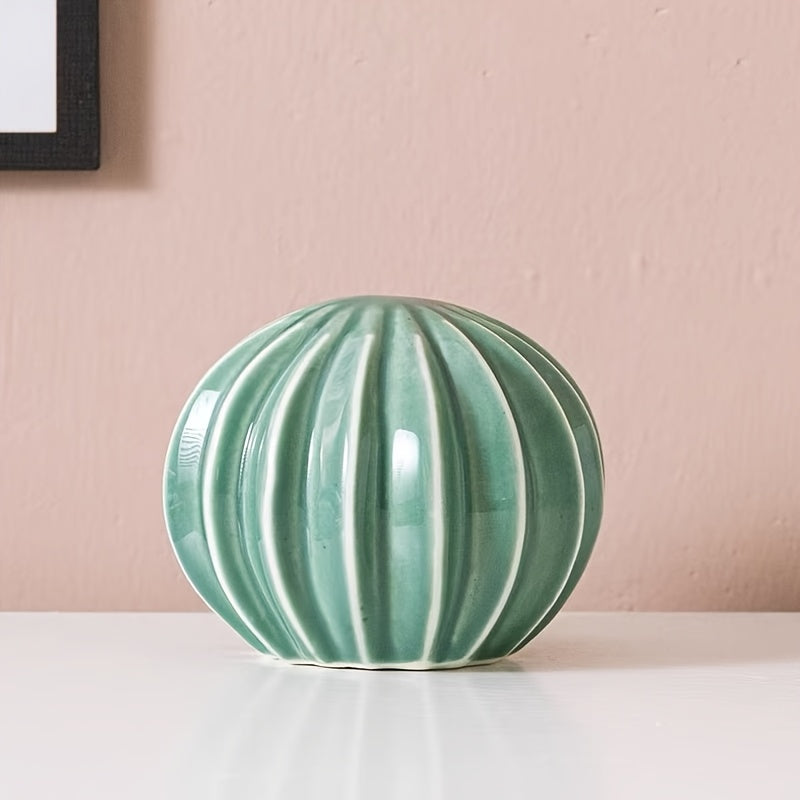 Trio av Keramiska Kaktusdekorationer – Randiga &amp; Texturerade Inomhusornament