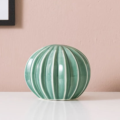 Trio av Keramiska Kaktusdekorationer – Randiga &amp; Texturerade Inomhusornament