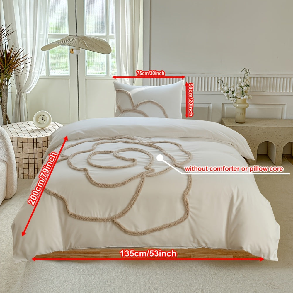 Tufted Sängkläder Set – Sängöverkast och Kuddeöverdrag med Stort Blommönster