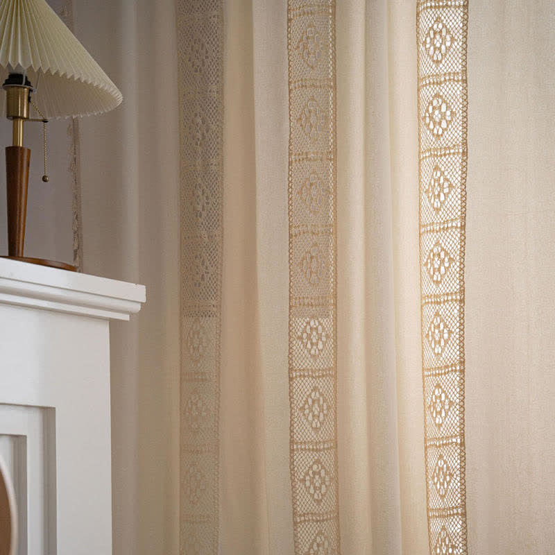 Beige Splicing Hollow-Out Ljusfilter Gardinset