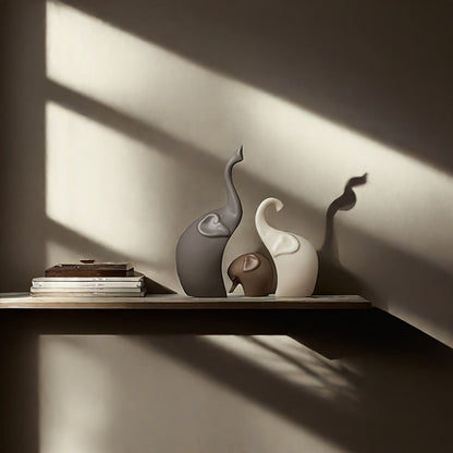 Set med 3 Keramiska Elefantfigurer – Modern Matt Dekoration för Vardagsrum eller Kontor