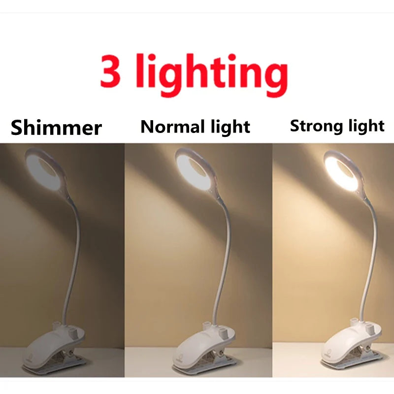 Uppladdningsbar LED-bordslampa med klipp – Justerbar skrivbordslampa för hemmakontor och studier
