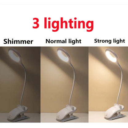 Uppladdningsbar LED-bordslampa med klipp – Justerbar skrivbordslampa för hemmakontor och studier