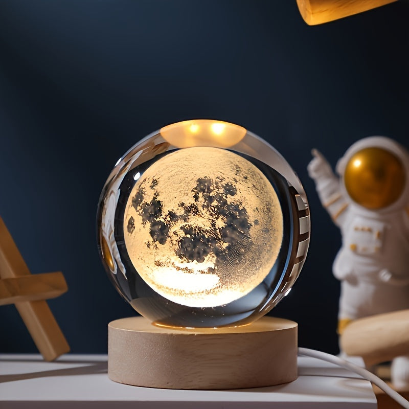LuminaSphere - 3D Kristallboll LED Bordslampa med Trähållare