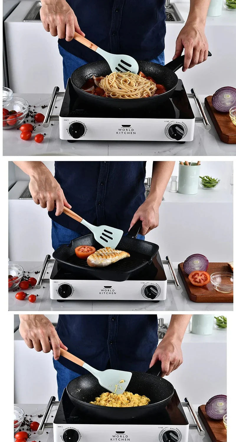 Royallure Trähandtag Kökredskapsset – Hållbart Hårdträ för Värme-säker, Icke-repande Matlagning