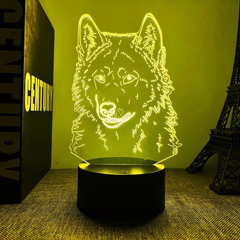 WolfLicht - 3D Nattlampa med Touchkontroll och Svart Bas