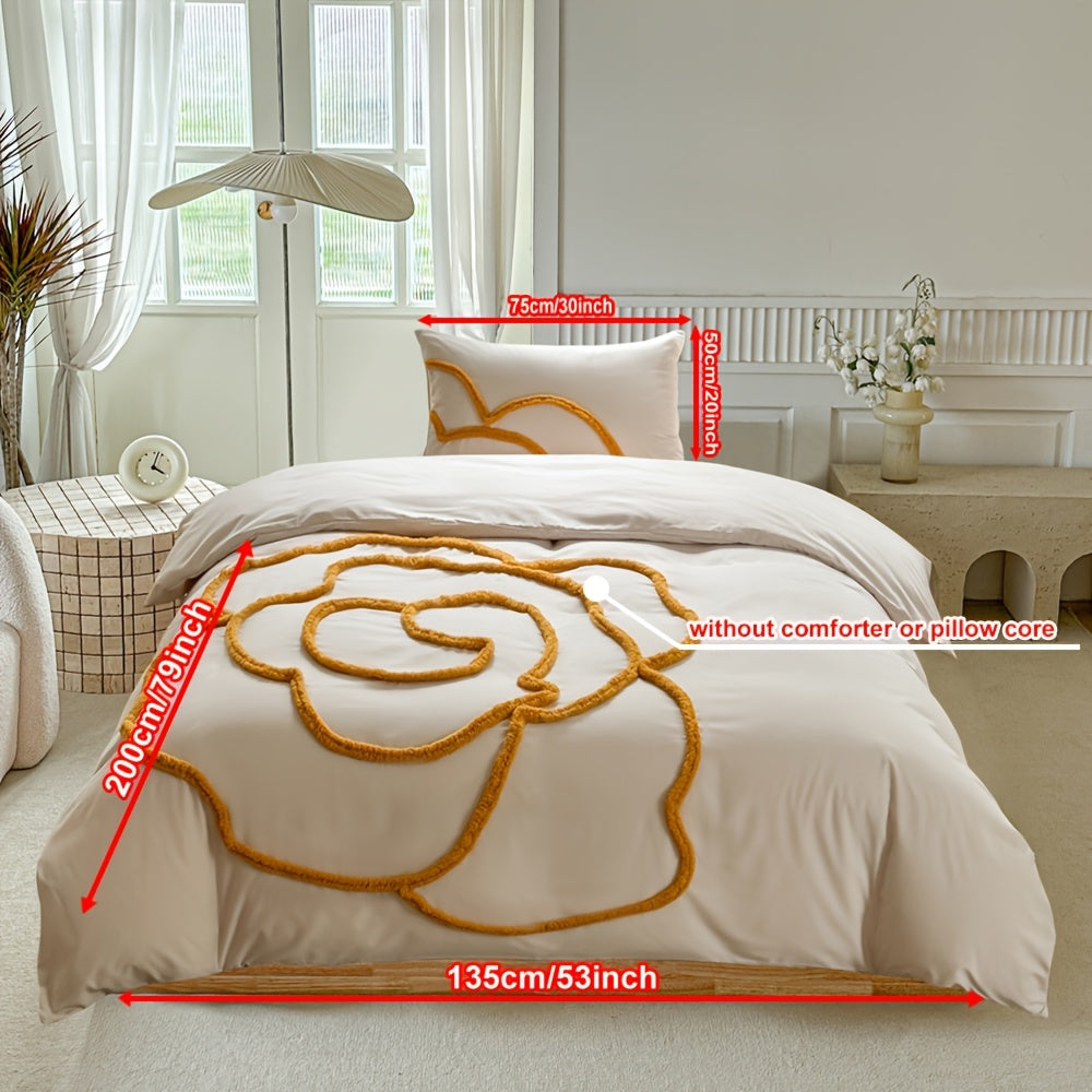 Tufted Sängkläder Set – Sängöverkast och Kuddeöverdrag med Stort Blommönster