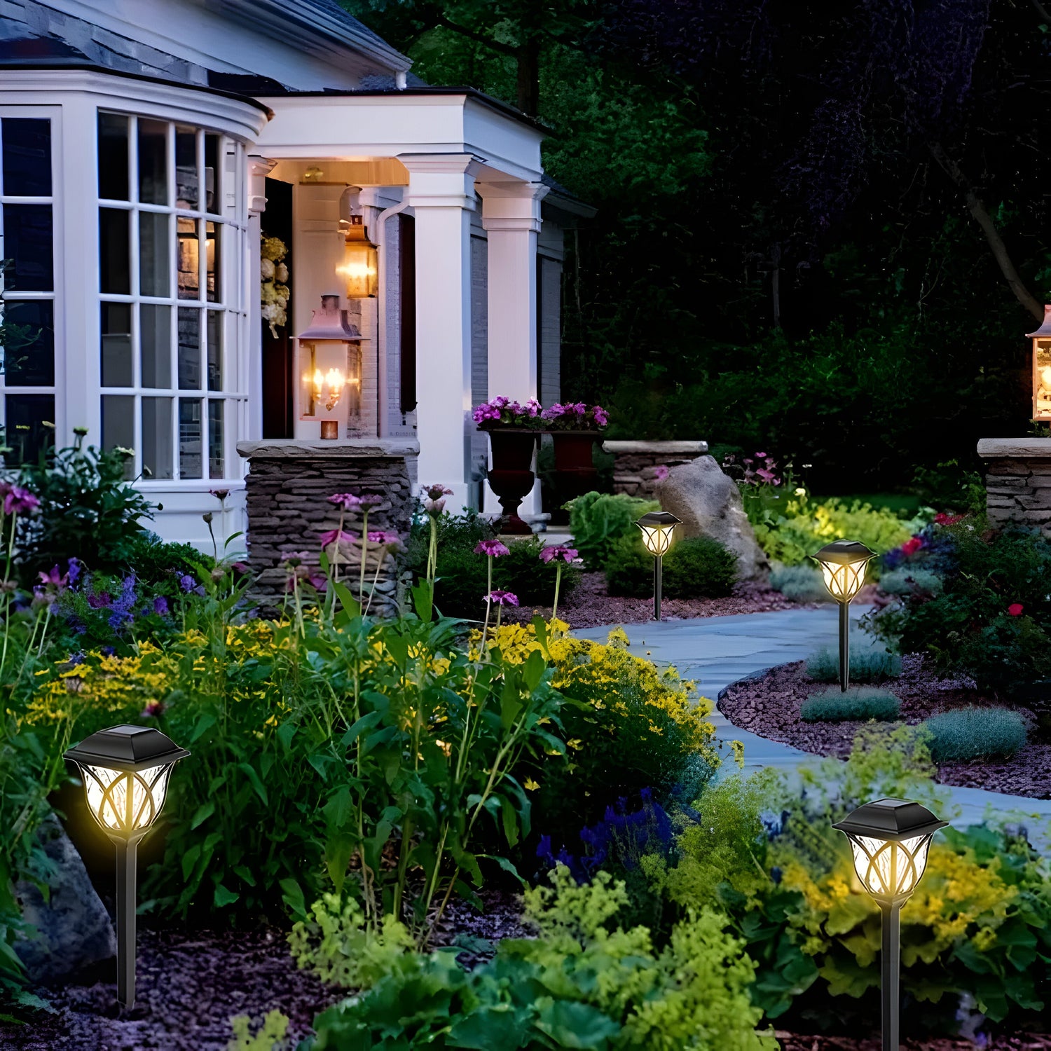 HexaGlow Ljus – 4-pack Retro Fyrkantiga Trädgårdssolarlampor