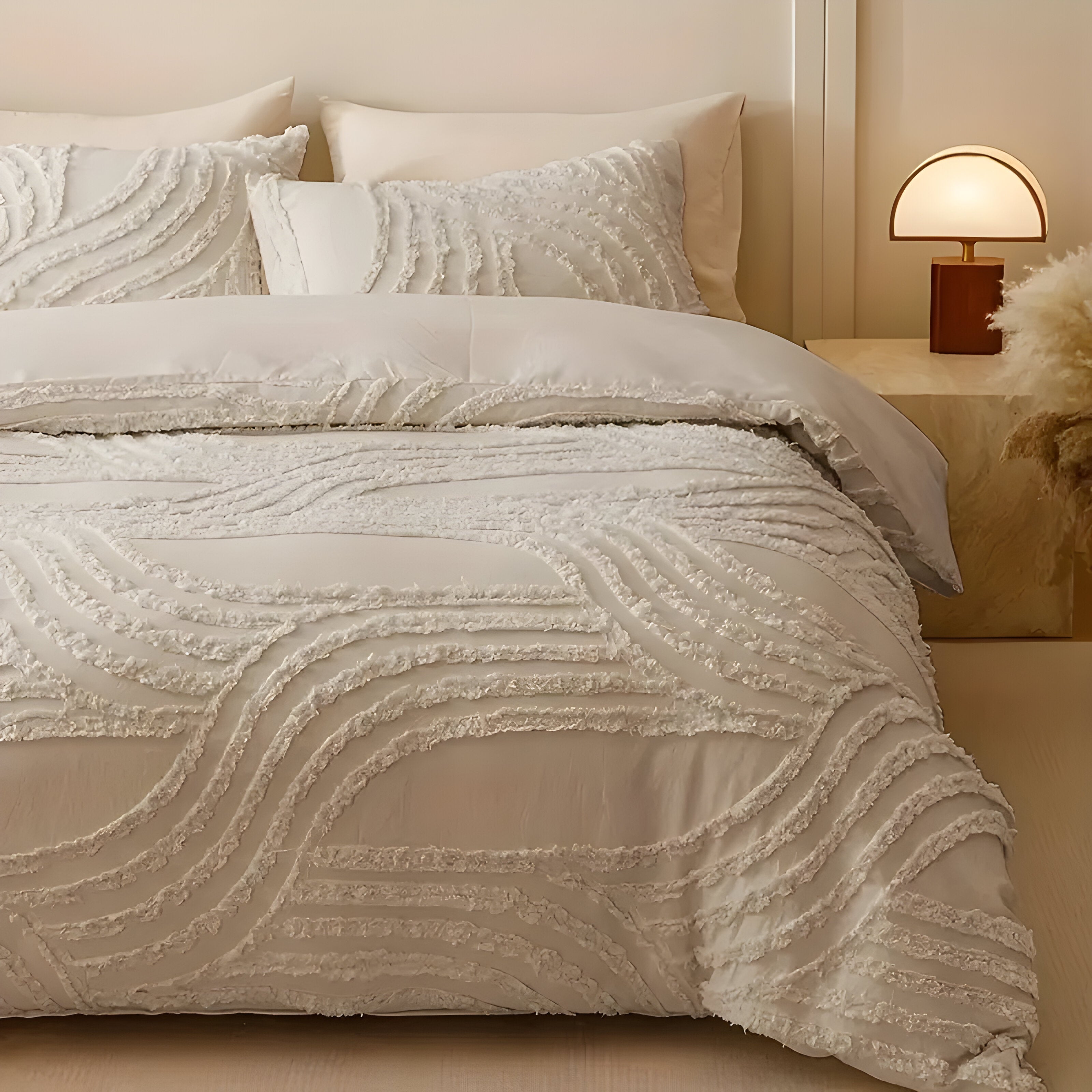 PureHaven Duvet-set - 3 delar Lyxig Randig Klippt Sängöverdrag