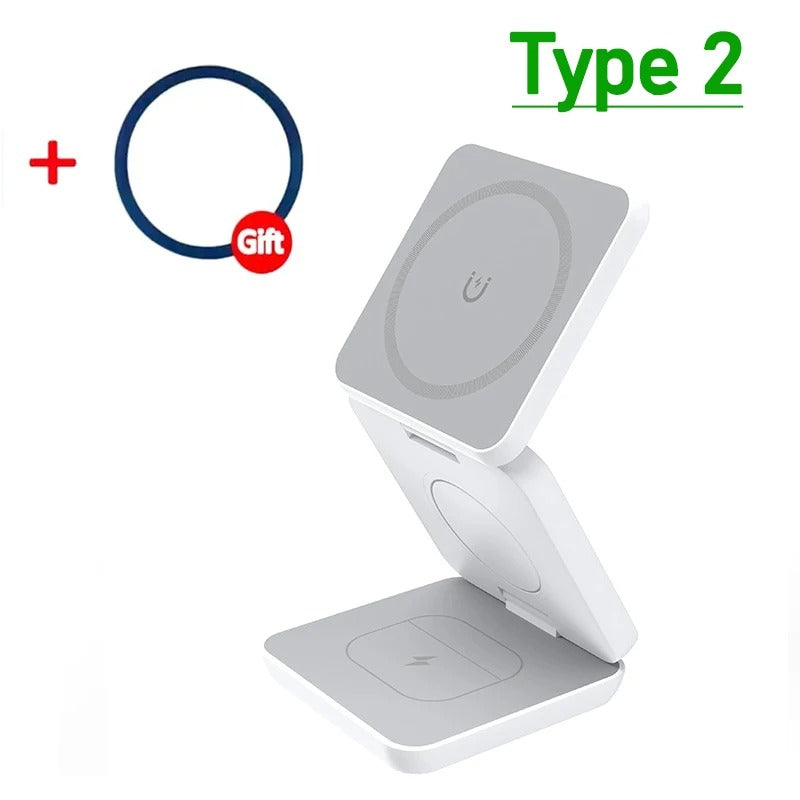 3 i 1 Snabb Magnetisk Fällbar Trådlös Laddare För iPhones, AirPods och Apple Watches