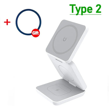 3 i 1 Snabb Magnetisk Fällbar Trådlös Laddare För iPhones, AirPods och Apple Watches