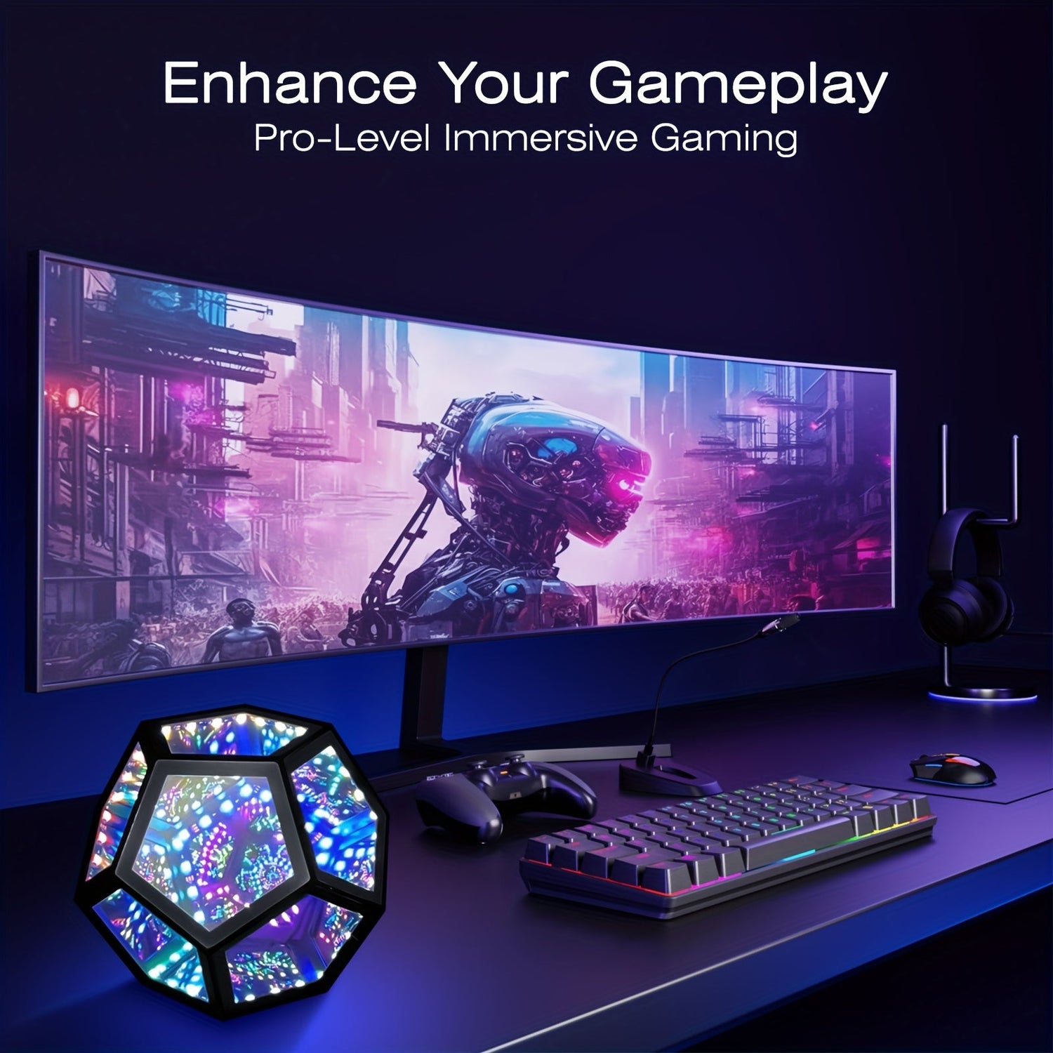InfinityGlow - Magisk Färgglad Dodekaederlampa med 3D Oändlig Spegel och RGB Belysning