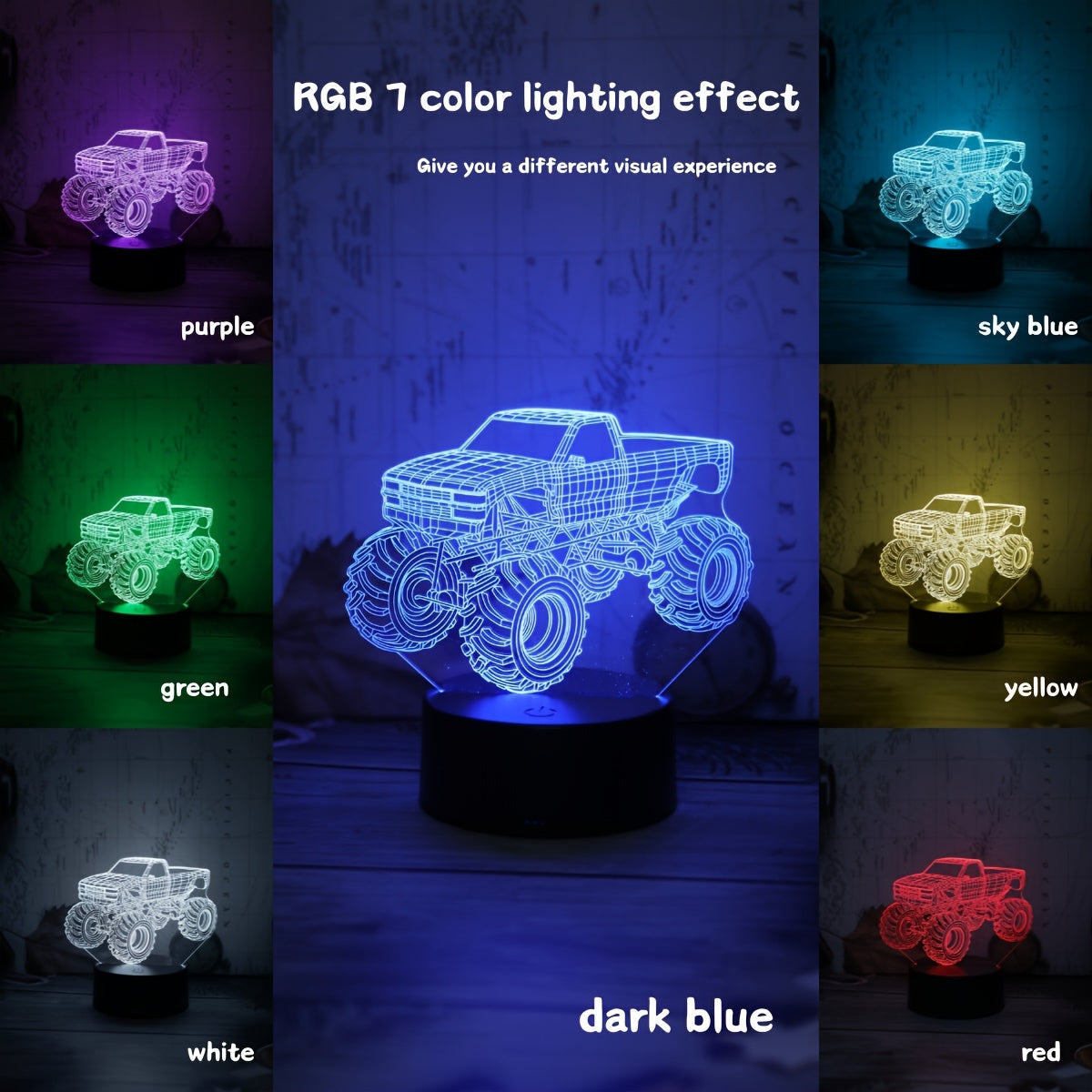TruckLicht - Modern 3D Monster Truck LED Nattlampa