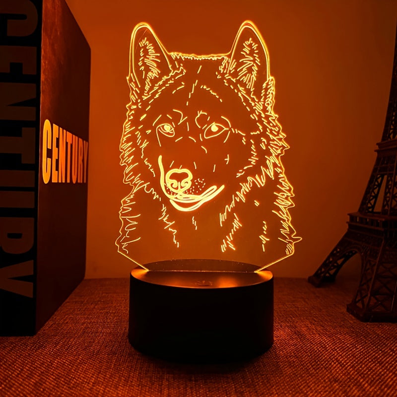 WolfLicht - 3D Nattlampa med Touchkontroll och Svart Bas