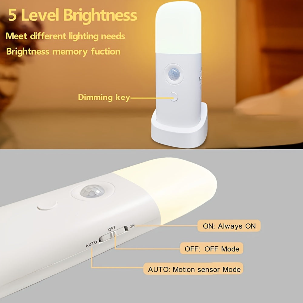 LED Nattlampa med Rörelsesensor – USB-Uppladdningsbar och Justerbar Ljusstyrka för Sovrum och Korridorer