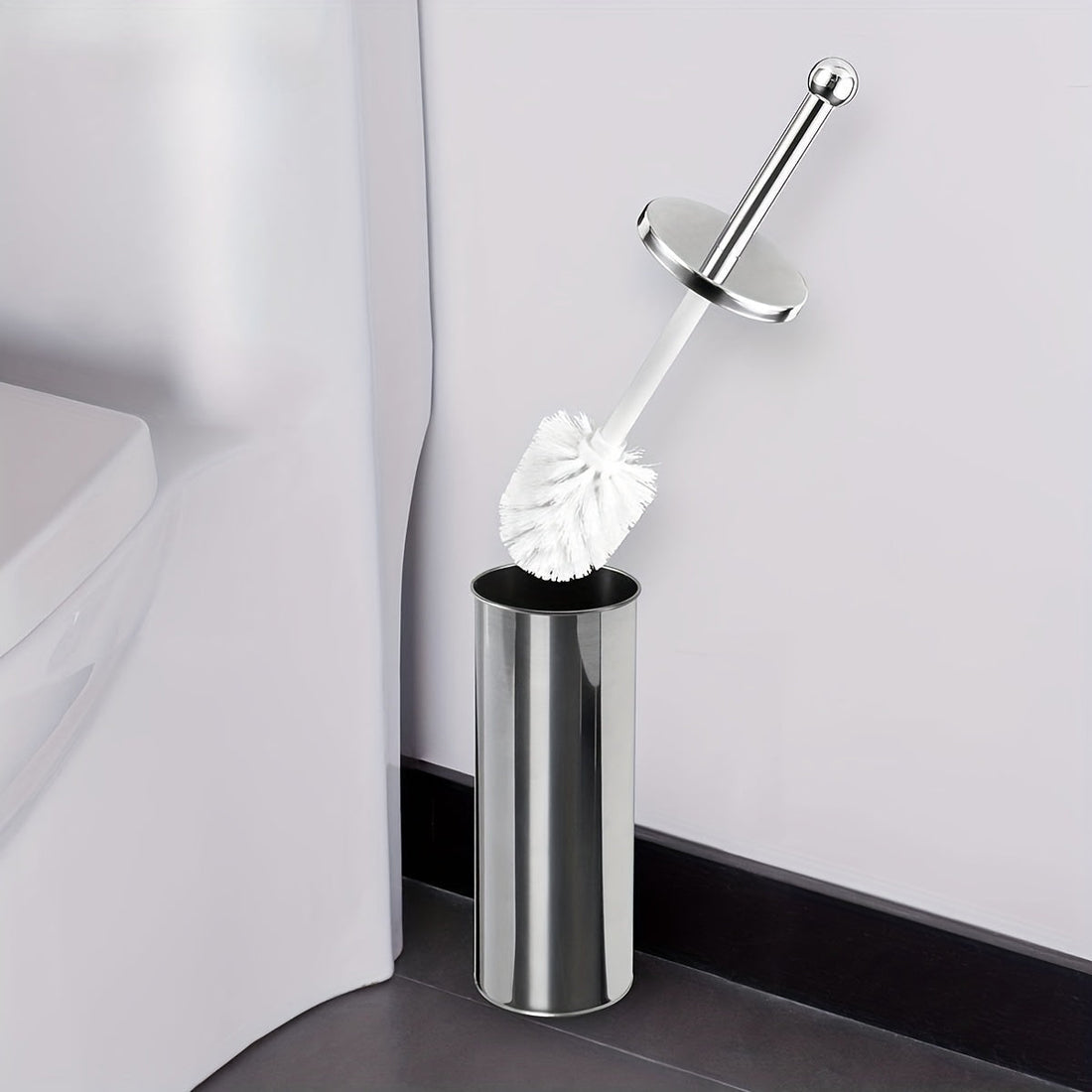 Toalettborste med lång handtag och hygienisk hållare – Hållbar och stilig