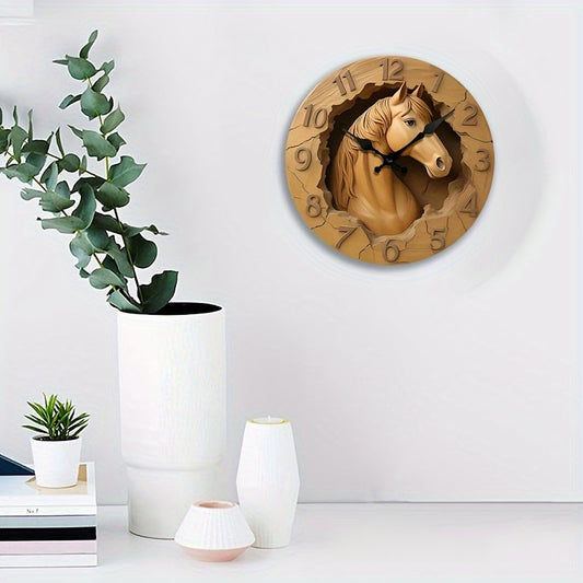 EquineElegance - Träskulpterad Tyst V Väggklocka