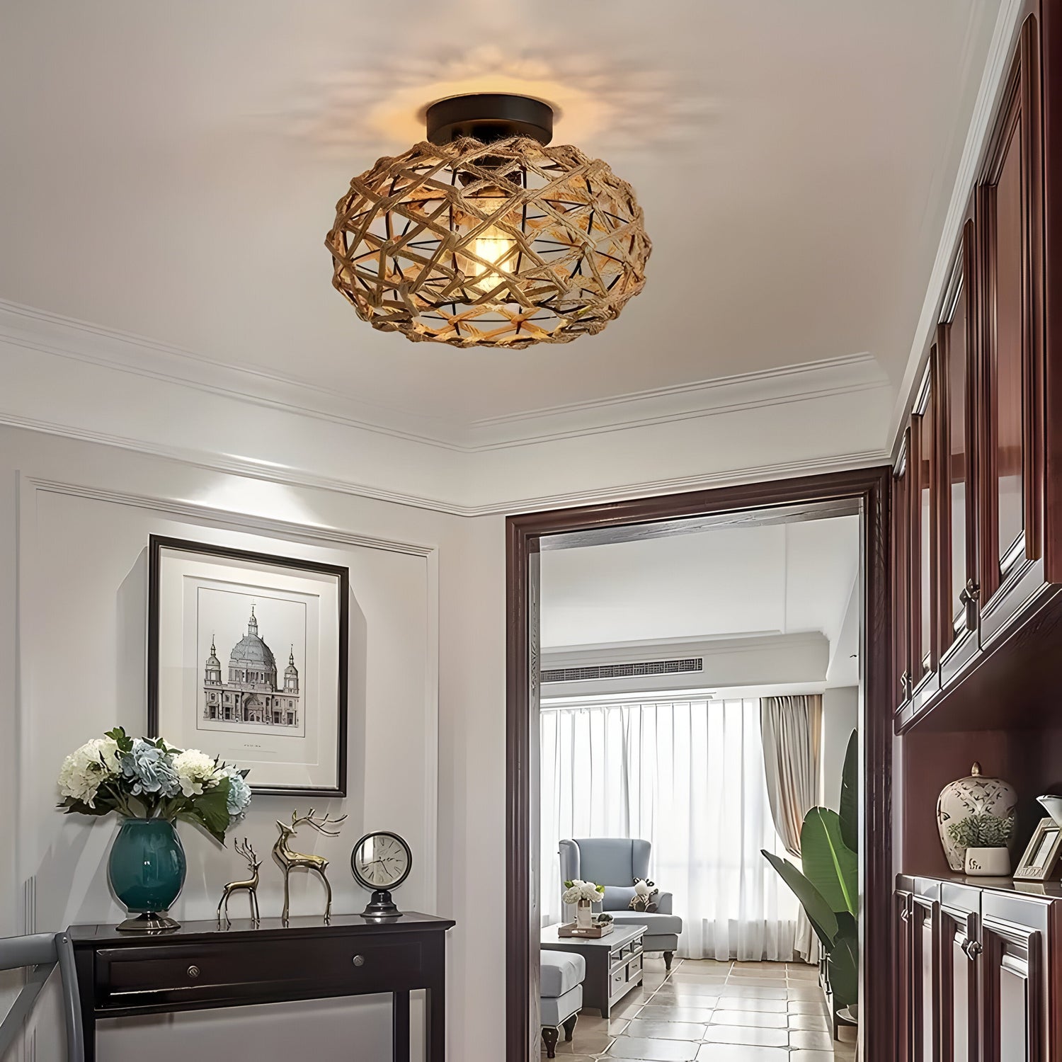 BohoGlow Nest - Kust Vävd Hamprep Bur Lampa