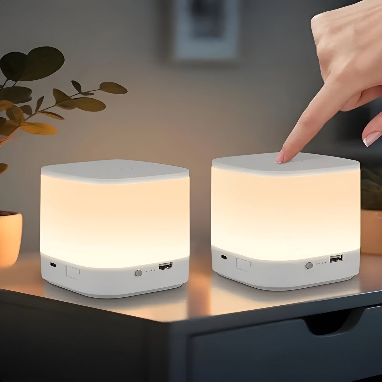 LED-bordlampa med touch-dimmer – Justerbar ljusstyrka och färgtemperatur | USB-laddning, timer, ideal för sovrummet