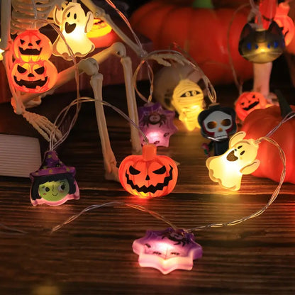 Halloween Pumpa Spindel Ljuskedja – LED Festdekoration med Häxmotiv