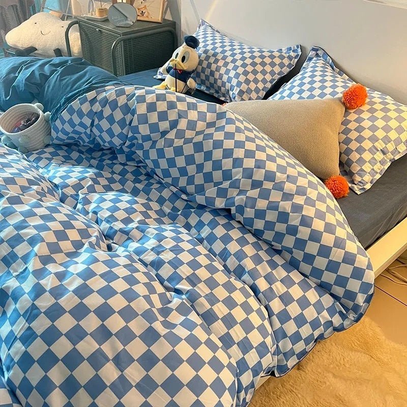 Abstract Schackrutig Enkel Sängklädset