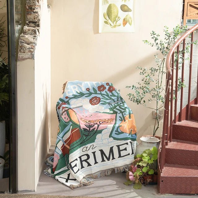 Färgglad abstrakt vävd gobelängpläd 160x130cm