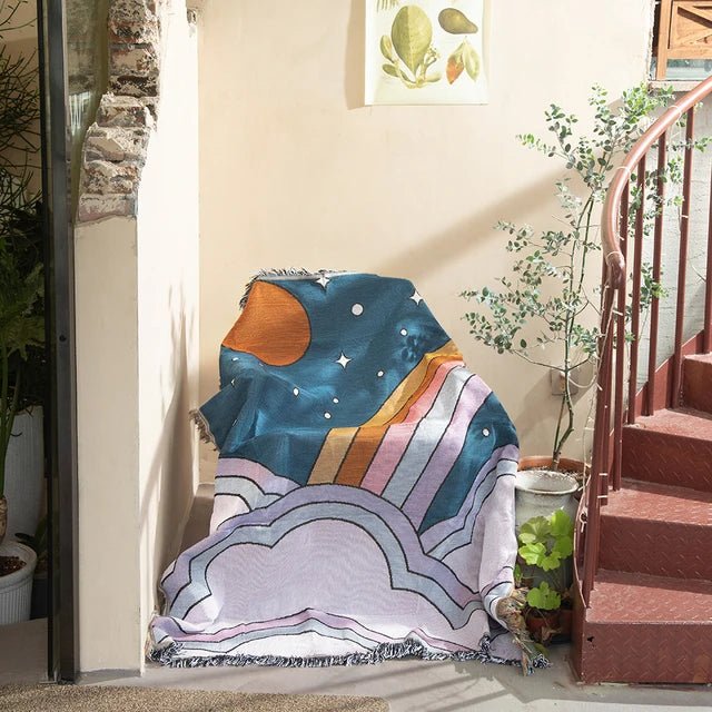 Färgglad abstrakt vävd gobelängpläd 160x130cm