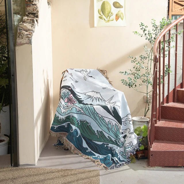 Färgglad abstrakt vävd gobelängpläd 160x130cm