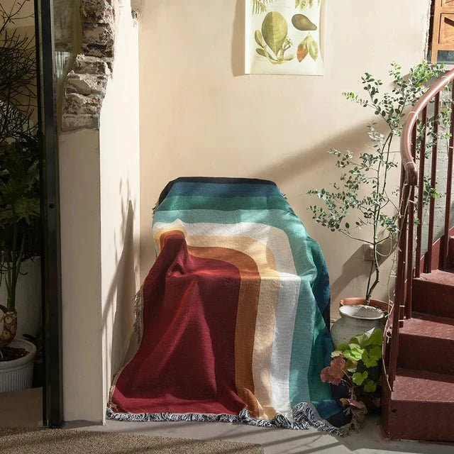 Färgglad abstrakt vävd gobelängpläd 160x130cm