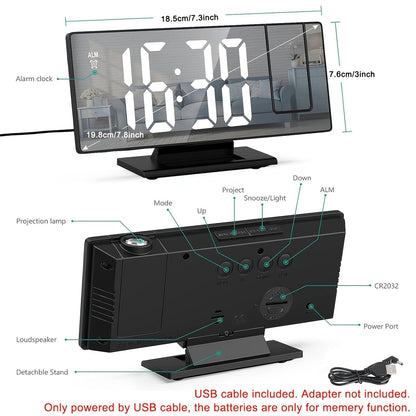 LED-projektionsväckarklocka med 180° justerbar projektion – Klar display och snooze-funktion för sovrum eller kontor