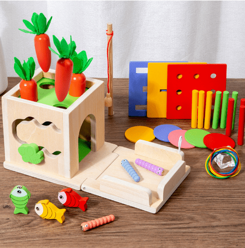 ActivityCube - Montessori-lär leksak i trä med 8 aktiviteter för babyer från 6 månader