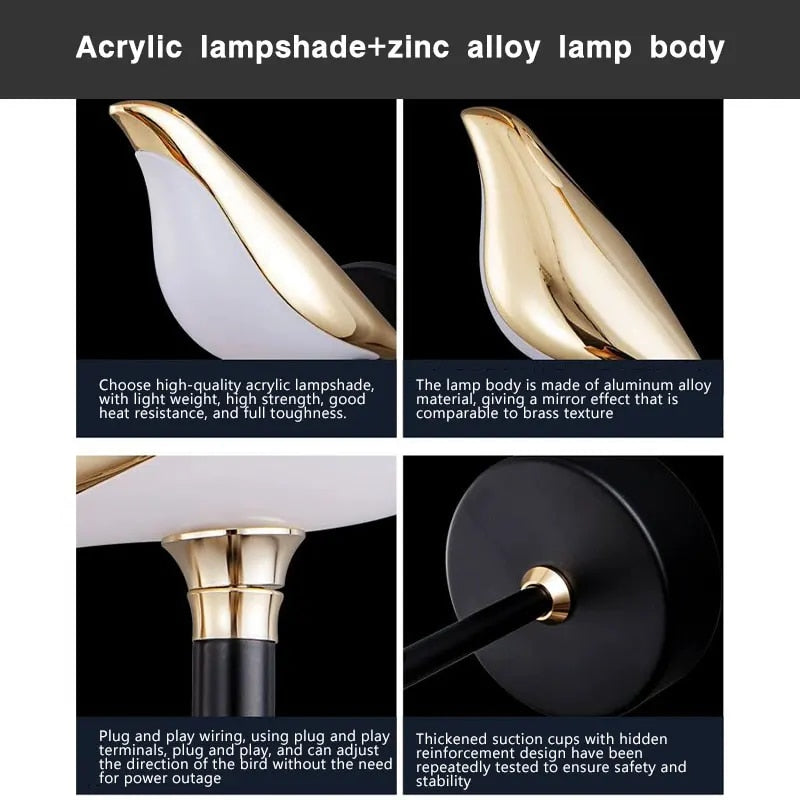 WingSpan - Fågel Vägglampa 360° roterbar – Stilig och Lekfull Belysning för Hemmet