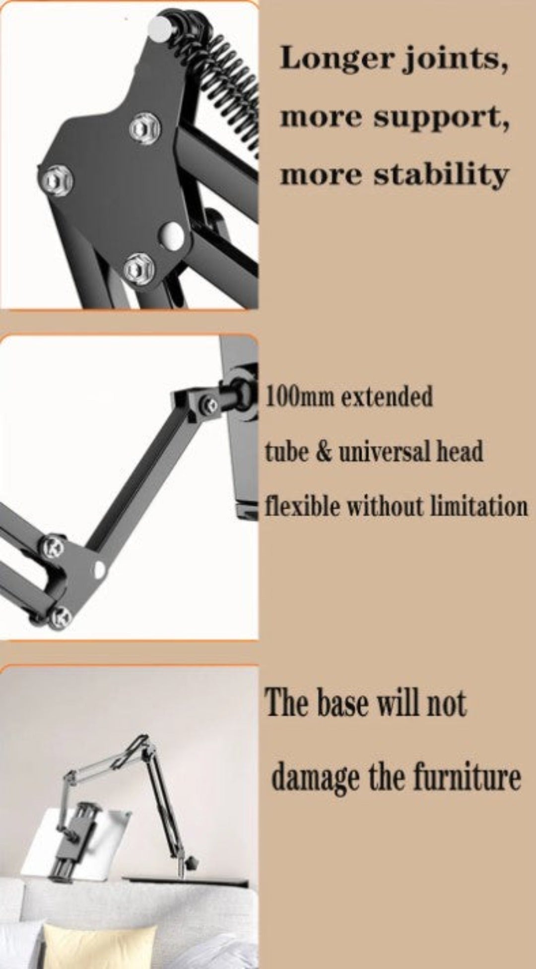 Royaleva BedMate 360° Roterande Enhetshållare – Handsfree Ställ för Telefoner & Surfplattor