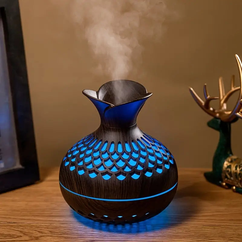 Aromaterapi-luftfuktare Med LED – Diffuser I Trälook &amp; Nattljus