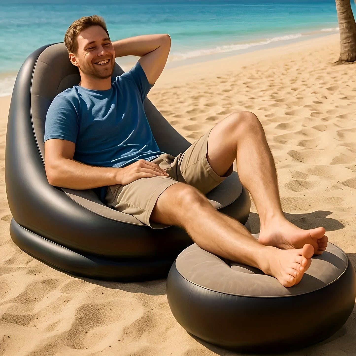 Uppblåsbart soffa med ottoman – Snabbt uppblåsbart & ideal för camping eller vardagsrum