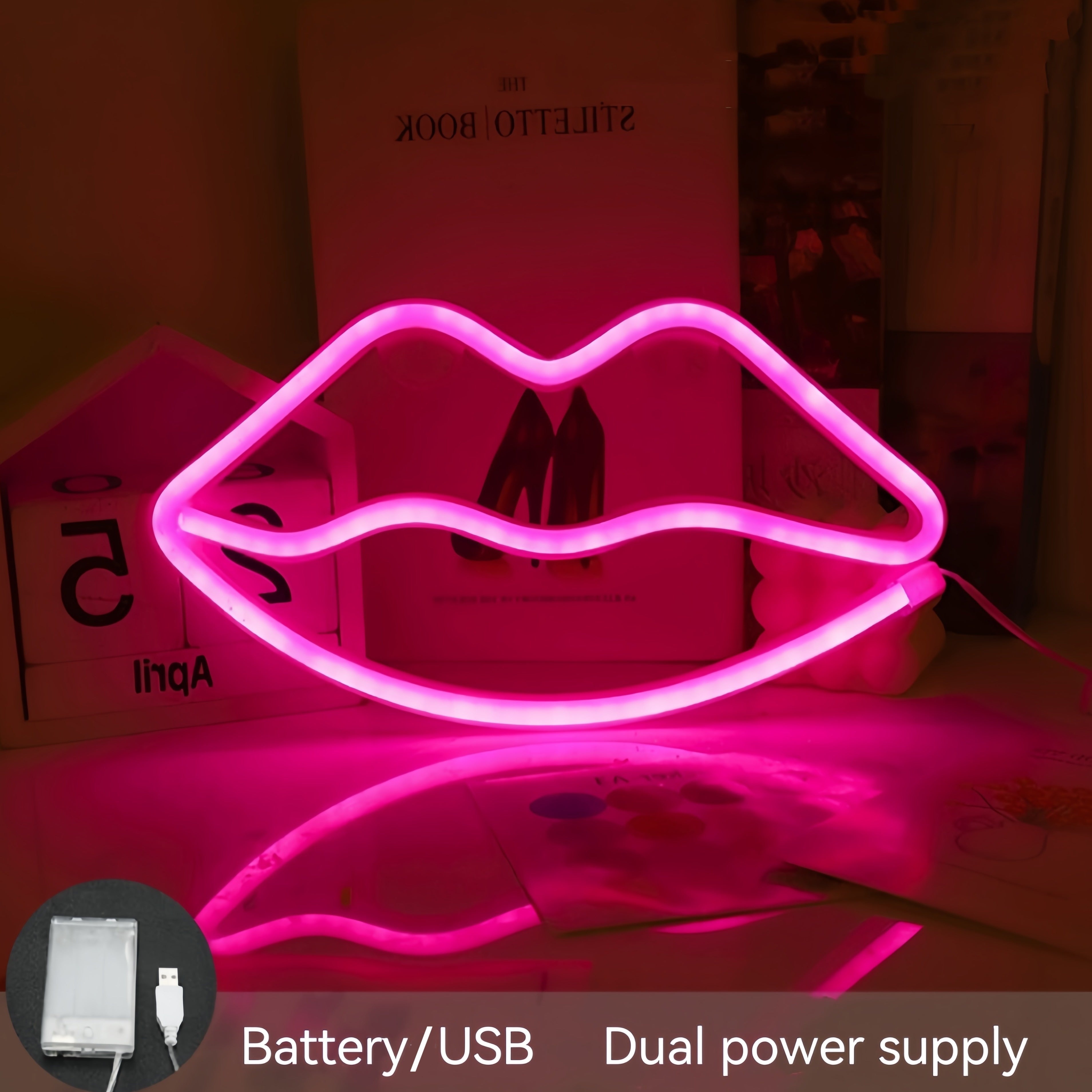 GlowLips - Neon Rosa LED Läppljus, USB Drift, Alla Hjärtans Dag Dekoration