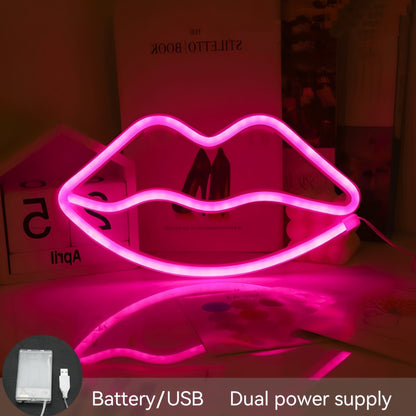 GlowLips - Neon Rosa LED Läppljus, USB Drift, Alla Hjärtans Dag Dekoration