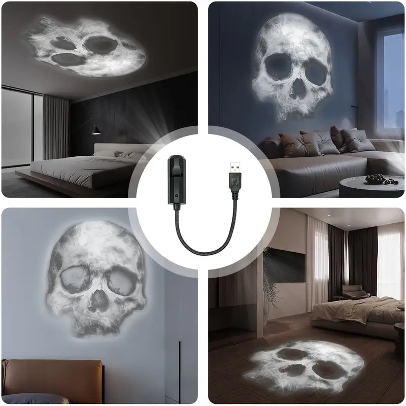 Halloween Skull LED Nattbordslampa – Rotating Skull Lamp med Projektion &amp; USB