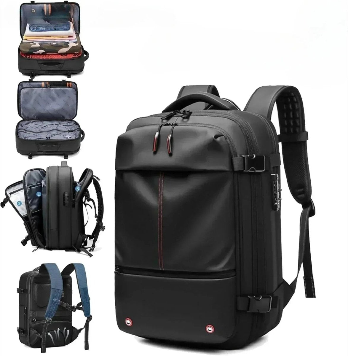 AIRTRAIL Ryggsäck - Komprimerbar reseryggsäck med 17,3&quot; laptopfack och vakuumkompression