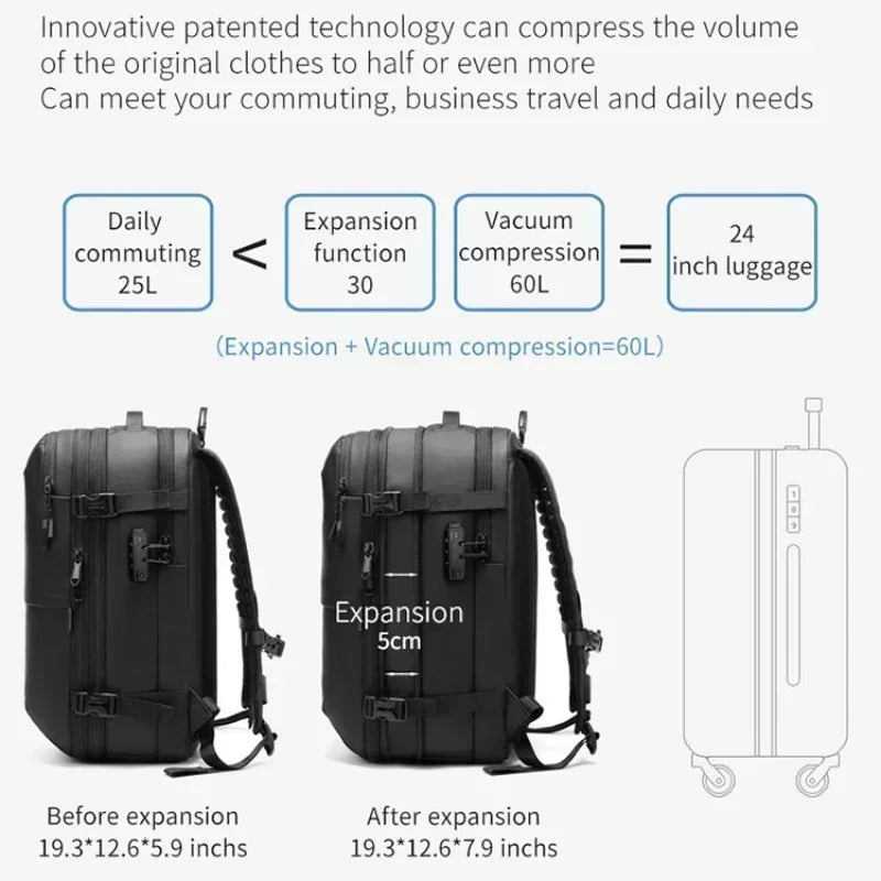 AIRTRAIL Ryggsäck - Komprimerbar reseryggsäck med 17,3&quot; laptopfack och vakuumkompression
