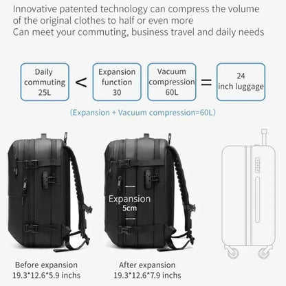AIRTRAIL Ryggsäck - Komprimerbar reseryggsäck med 17,3&quot; laptopfack och vakuumkompression