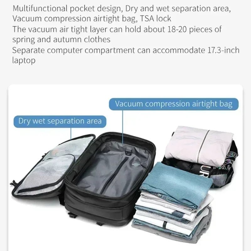 AIRTRAIL Ryggsäck - Komprimerbar reseryggsäck med 17,3&quot; laptopfack och vakuumkompression