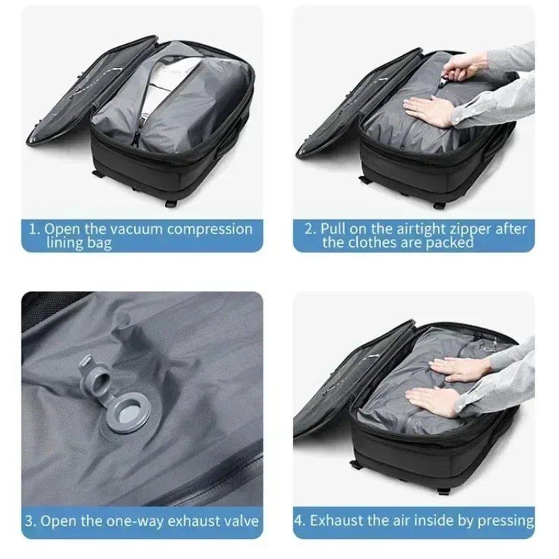 AIRTRAIL Ryggsäck - Komprimerbar reseryggsäck med 17,3&quot; laptopfack och vakuumkompression
